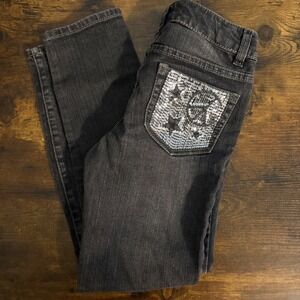Piper Skinny Jeans Dark Grey Black Wash Silver Sequins‎ & Rhinestones (Girls 10)